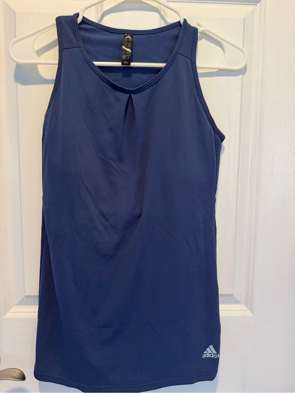 adidas Blue Athletic Tank Top with Front Pleat, built in bra.